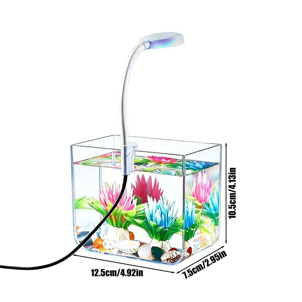 Mini Aquarium with Clip Lights Clear Non-Slip Base Betta Fish Tank Desktop Aquarium for Home Bedroom Living Room Apartment Oasis Select Clear S