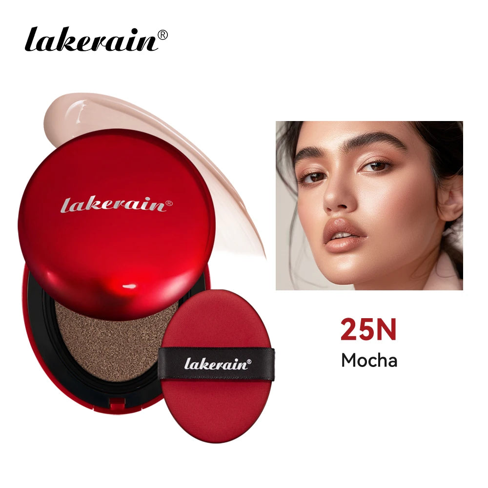 Lakerain Suncreen Cushion Foundation Waterproof Long-lasting Full Coverage Concealer Semi-matte Finish Natural Makeup Cosmetic Oasis Select RED 25N
