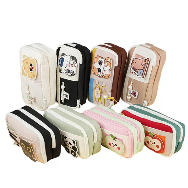 Panda Pencil Bag Green Multi-Layer Large Capacity Pensil Case Cute Cartoon Pen Holder Stationery School Supplies Gift Organizer Oasis Select