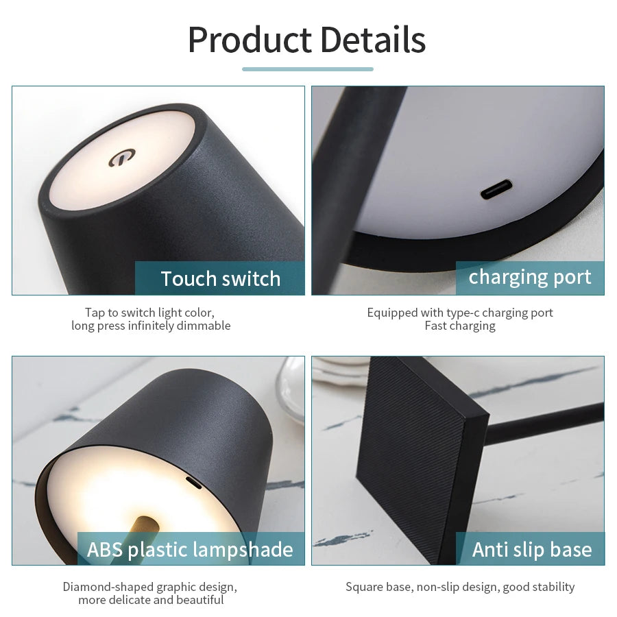 Rechargeable LED Table Lamp Touch Switch 3 Levels Dimmable Desk Lights Bar Club Dinner Creative Decorative Ambient Lighting Oasis Select
