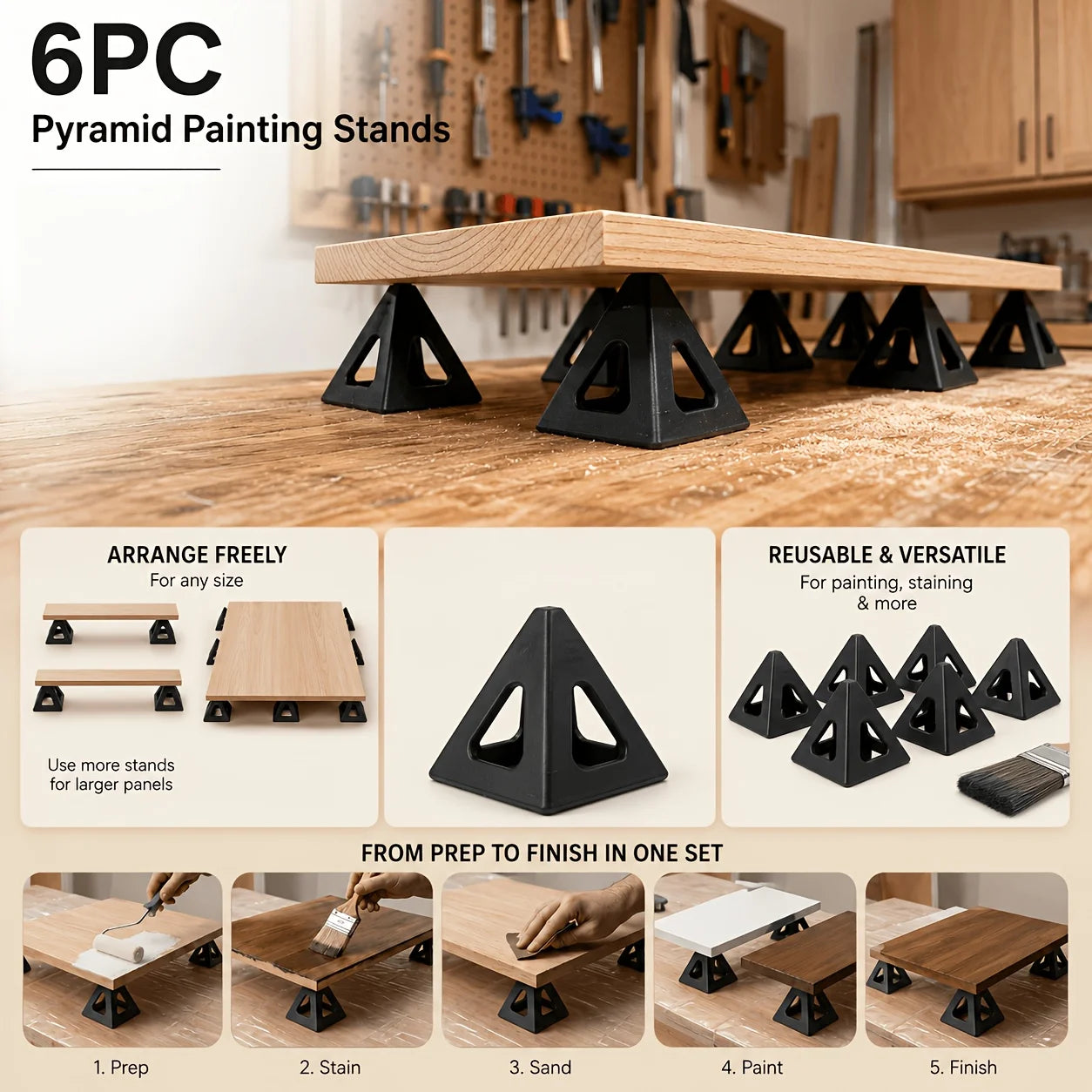 6 Pack 1.18 Inch Reusable Plastic Paint Pyramid Stands Cone Support Tripods For Paint Stain Dry Wood Furniture Cabinet Craft Wor Oasis Select 6pcs