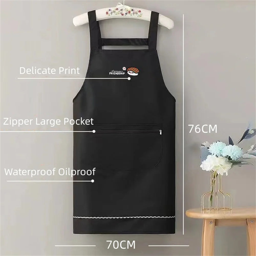 Waterproof Anti-Oil Kitchen Apron with Zipper Pocket | PVC