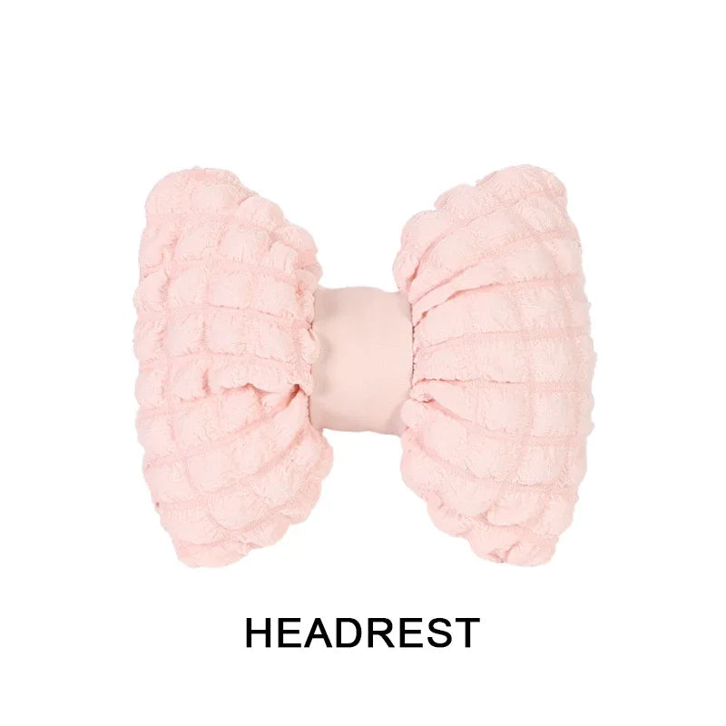 Cartoon Bowknot Neck Pillow Car Headrest Lumbar Support Soft Pink Car Waist Pillow Car Interior Decoration Cute Cushion Oasis Select Headrest