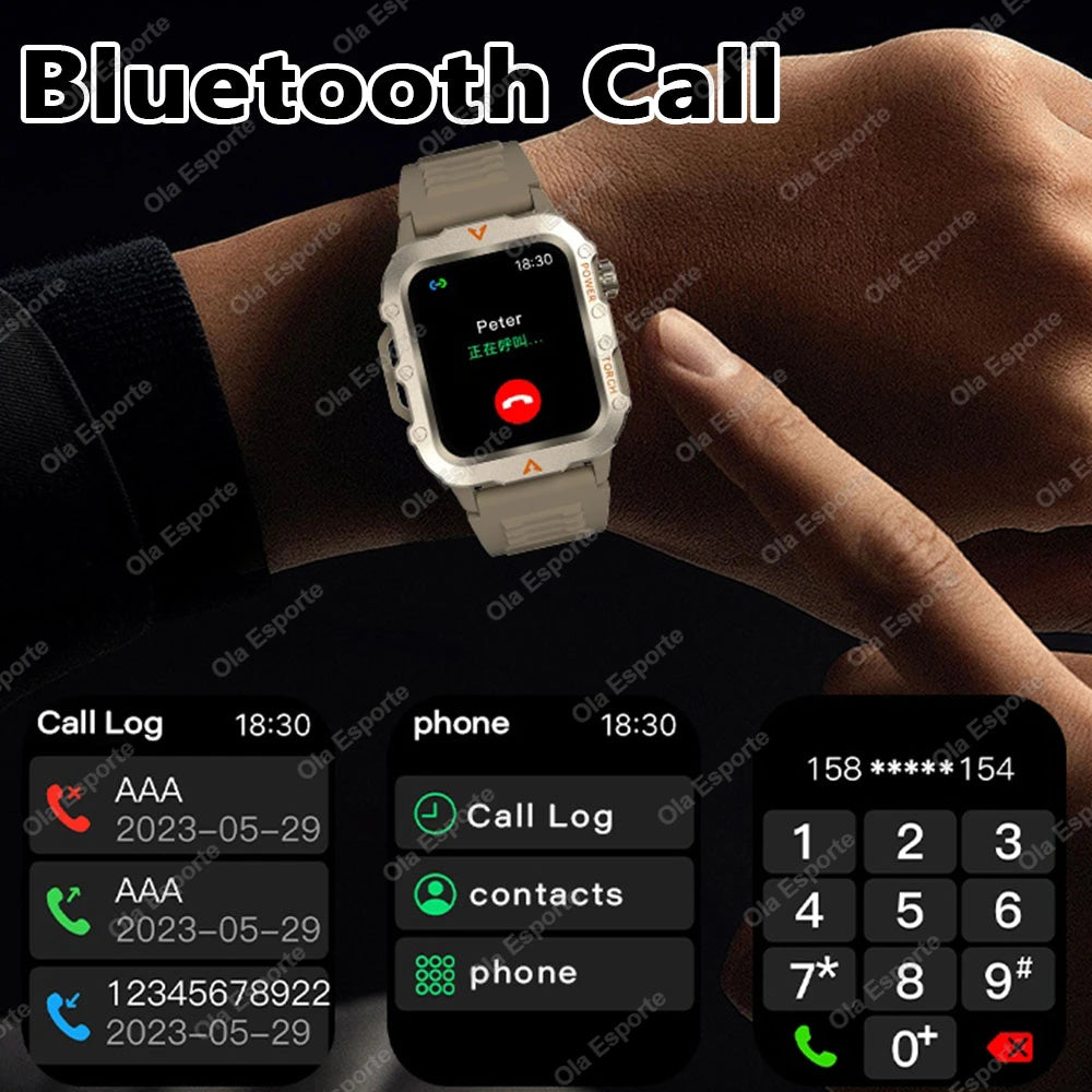 Men's Military Outdoor Smartwatch | Bluetooth Call & LED Flashlight