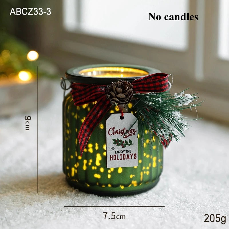Christmas Decorative Trinkets Candle Cups Christmas Tree Glass Jars Hand-held Candlestick Ornaments Scene Arrangements Oasis Select C green