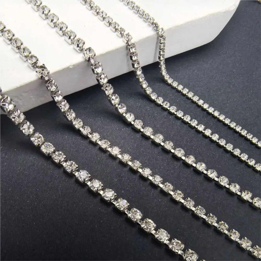 1meter 2/3/4mm Gold Crystal Rhinestone Close Chain Trim Cup Diamond Chain for Charms Sewing Craft DIY Decoration Jewelry Making Oasis Select