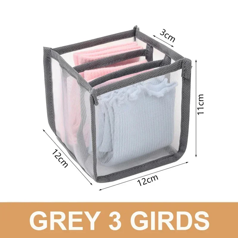 Folding Storage Pouch Laundry Organizer in The Closet Underwear Drawers Storage Bedroom Cabinet Socks Bra Storage PantsOrganizer Oasis Select grey 3 girds
