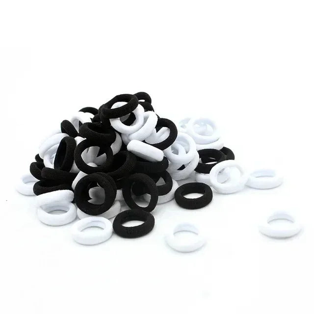 200PCS Women Girls Colorful Nylon Elastic Hair Bands Ponytail Hold Small Hair Tie Rubber Bands Scrunchie Hair Accessories Oasis Select black white