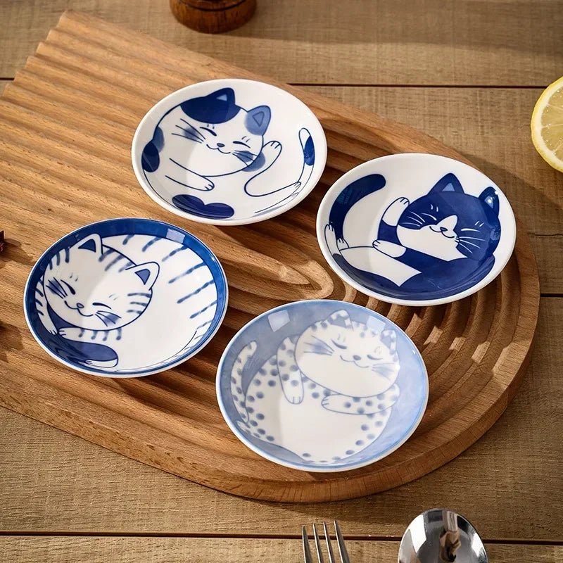 Ceramic Sauce Dishes Sushi Plate Tableware Japanese Style Dessert Creative Cute Cartoon Lucky Cat Pattern Spice Plate Oasis Select