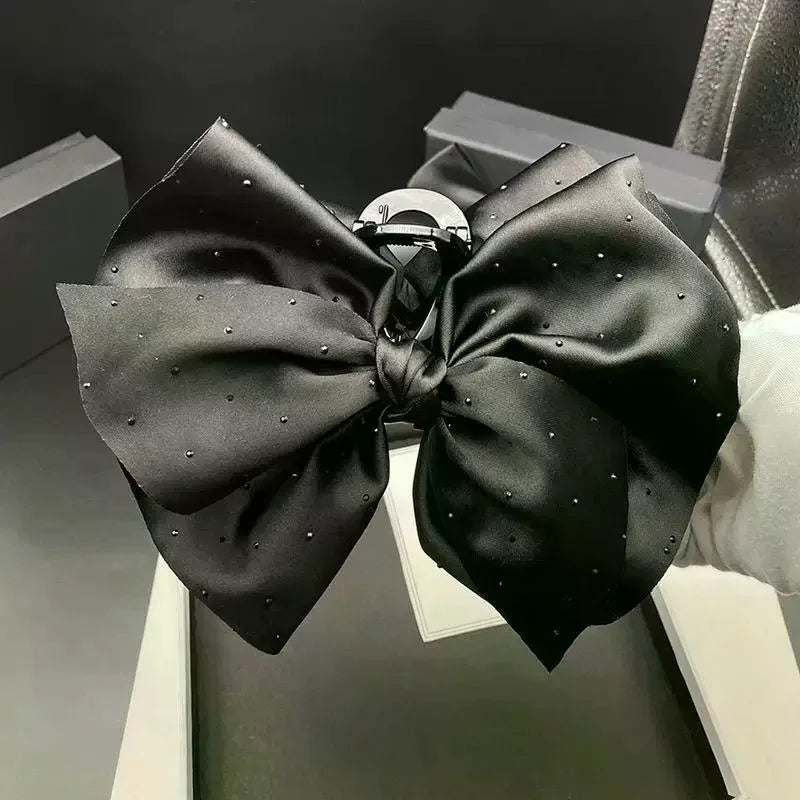 Black Large Bow Hair Claw For Women Girls Elegant Temperament Ponytail Shark Clip Fashion Hair Accessories Gift Oasis Select