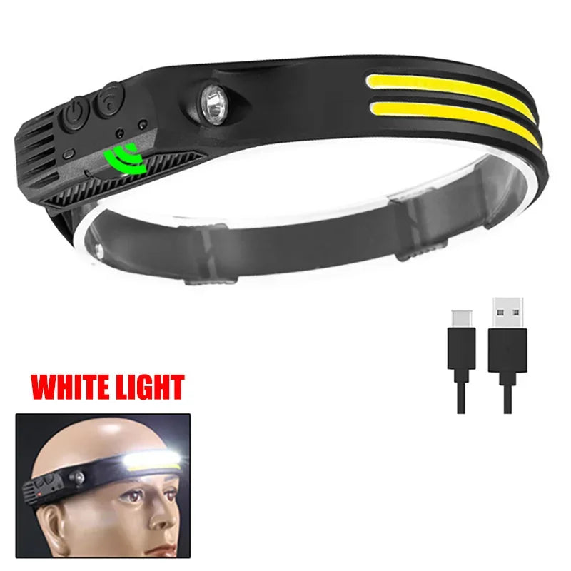 Head Led Light Sensor HeadLight Type-c Rechargeable Head Torch Light Front Led Head Flashlight Super Bright Waterproof Headlamp Oasis Select 2 White Light Built in battery