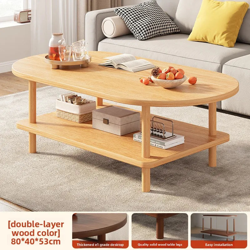 Coffee table Modern simple small apartment rental house Solid wood legs Low table Living room Simple storage Oval tea table Oasis Select