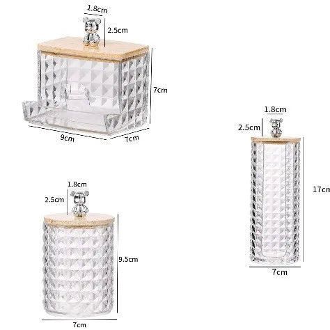 Acrylic storage box, home desktop bear-shaped storage container, premium portable transparent desktop organiser Oasis Select silver set B