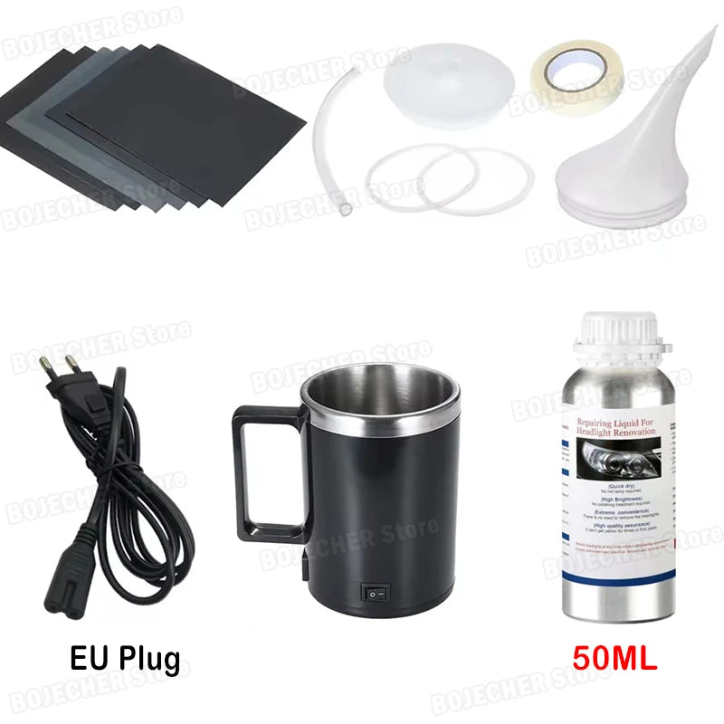 Car Headlight Polishing Kit 100ML/50ML Headlight Restoration Liquid Polymer Headlamp Renovation Repair Clean Kit Automobile Tool Oasis Select 50ML Black EU Set