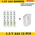New Li-ion AAA and AA Rechargeable Batteries USB Lithium-ion 3400mWh 1.5V AA Rechargeable Batteries+800mWh 1.5V AAA Battery Oasis Select 1.5V AAA 12pcs-Cable