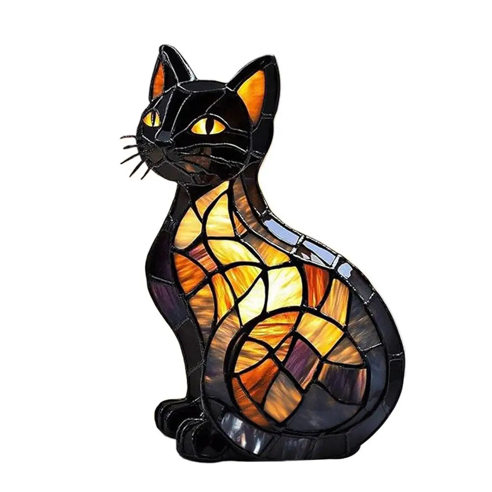 Stained Glass Cat LED Night Light – Color-Changing Resin Lamp