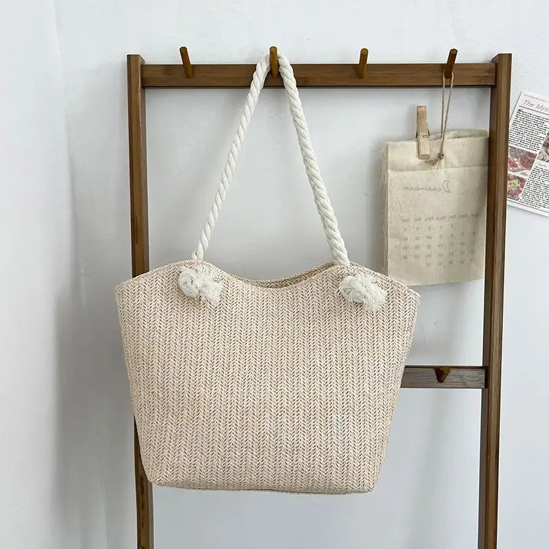 Personalized Leisure Commuter Tote Bag Summer Fashion Simple Shoulder Bag Trend Large Capacity Handbag Oasis Select Beige