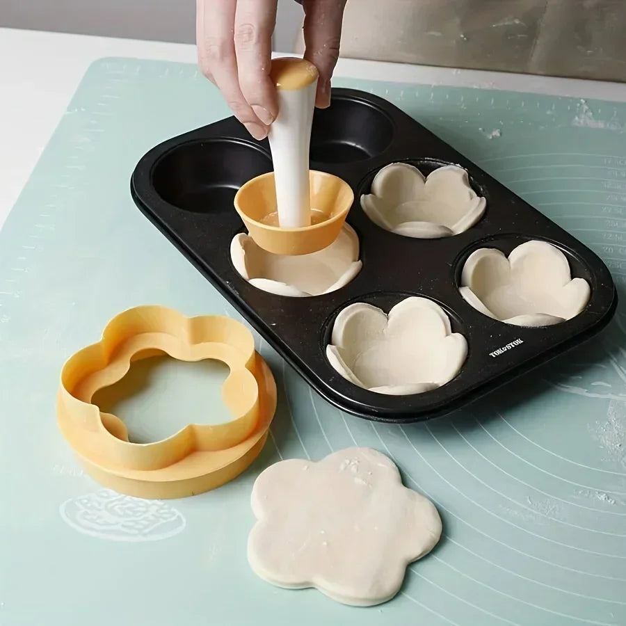 Pastry Dough Tamper Set Flower Shaped Cutter Cake Mold Creative Cake Cup Presser Biscuit Mold Pie Tamper Kitchen DIY Baking Tool Oasis Select