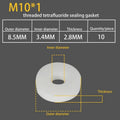 10/100Pcs Pneumatics M8 M10 M12 Air Seal Washer PTFE O-Ring Gasket Washer For High Pressure Diving Mountaineering Parts Oasis Select M10 10pcs