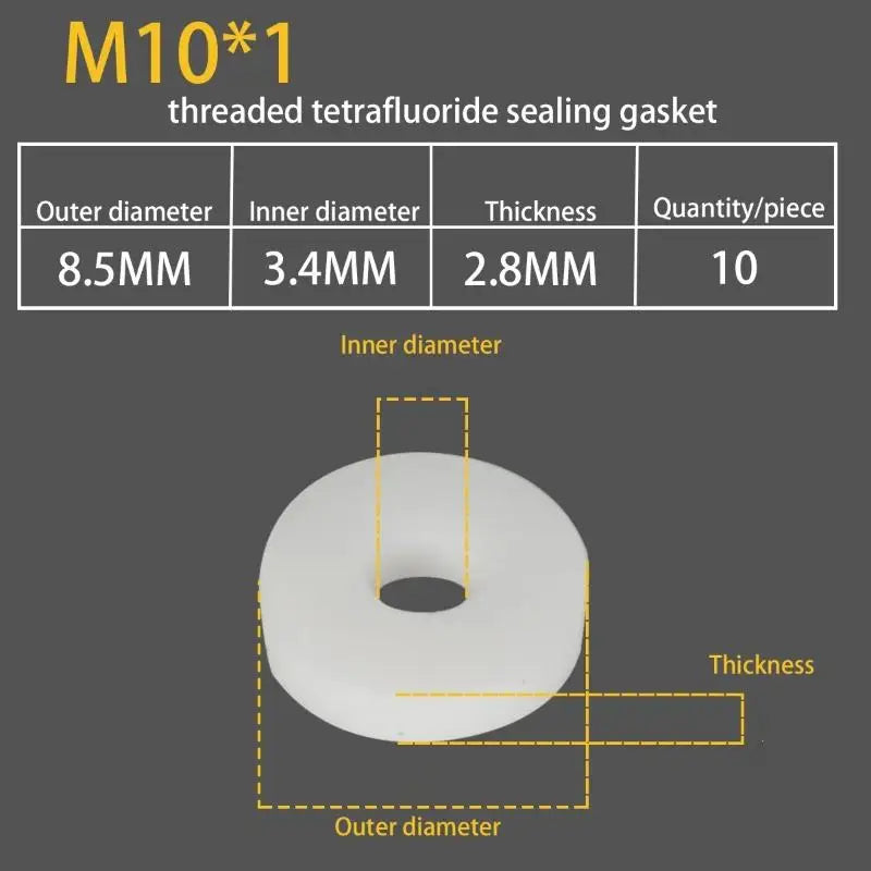 10/100Pcs Pneumatics M8 M10 M12 Air Seal Washer PTFE O-Ring Gasket Washer For High Pressure Diving Mountaineering Parts Oasis Select M10 10pcs