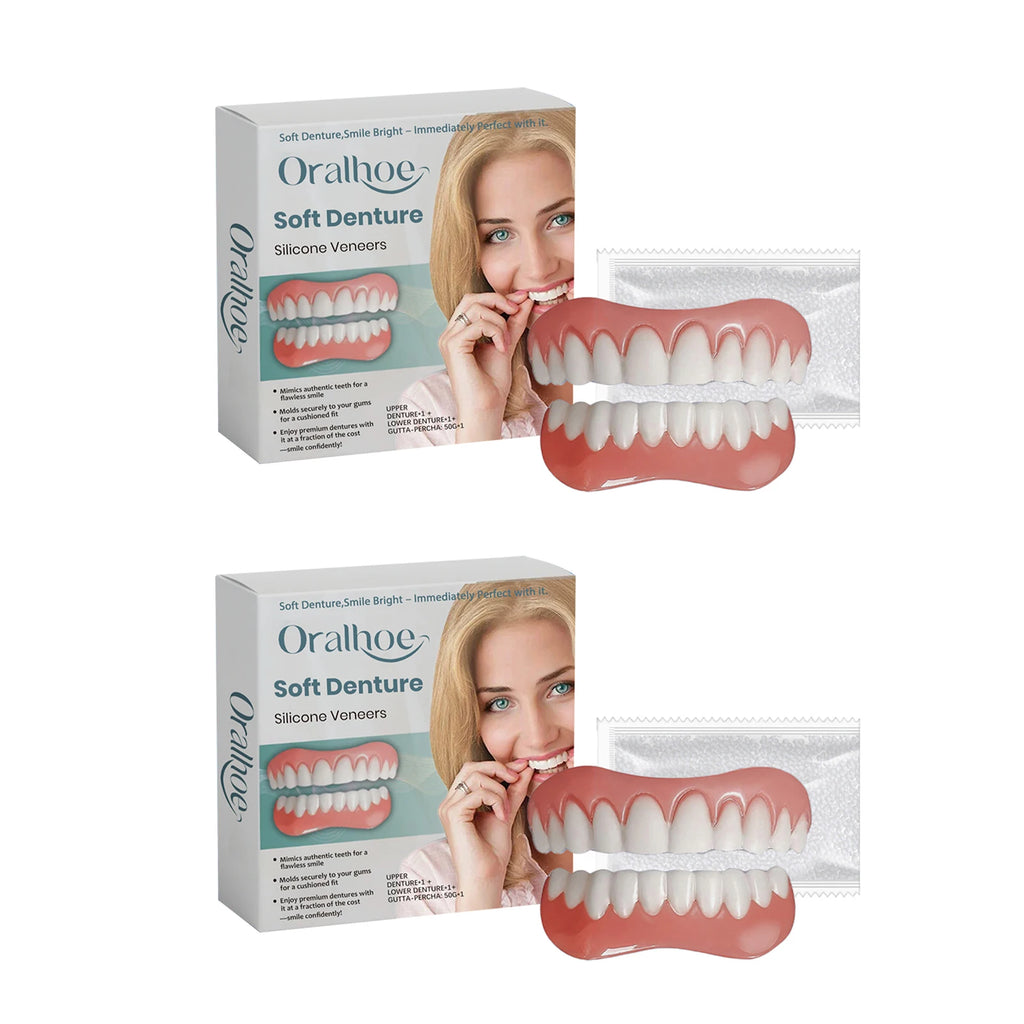 Soft Denture Silicone Kit Temporary Tooth Upper Lower Veneers Denture Decoration Set Fake Teeth Veneers Smile Correction Kit Oasis Select 2 set boxed