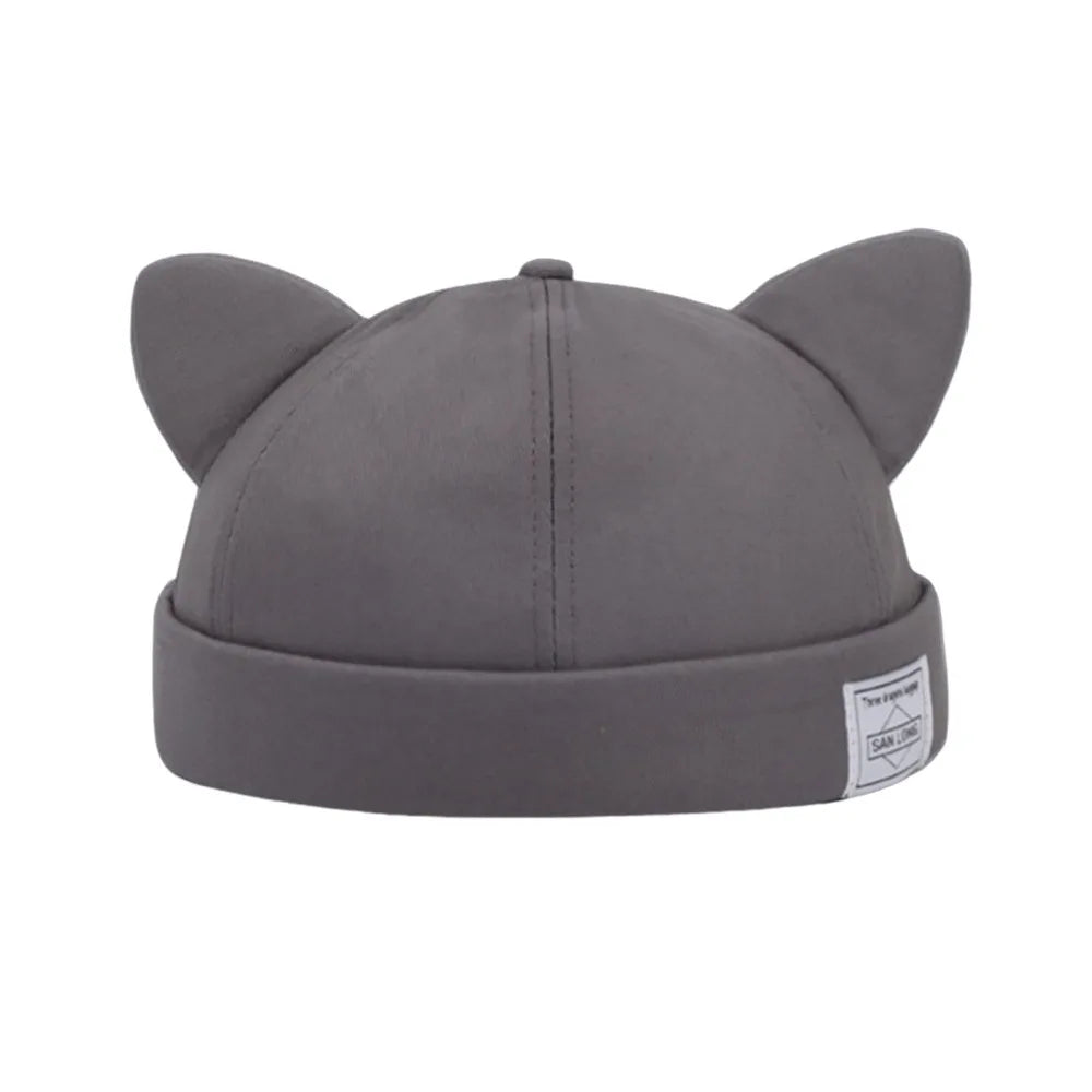 Casual Cotton Cat Ears Landlord Hat Solid Color Brimless Beanie Hat Adjustable Hip Hop Melon Skin Hat Spring Summer Oasis Select Grey