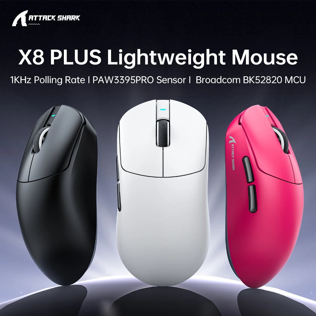 Attack Shark X8 PLUS Wireless Gaming Mouse | PAW3395 PRO Sensor 40K DPI | 1KHz Polling | 55g Ultralight | Tri-Mode Oasis Select