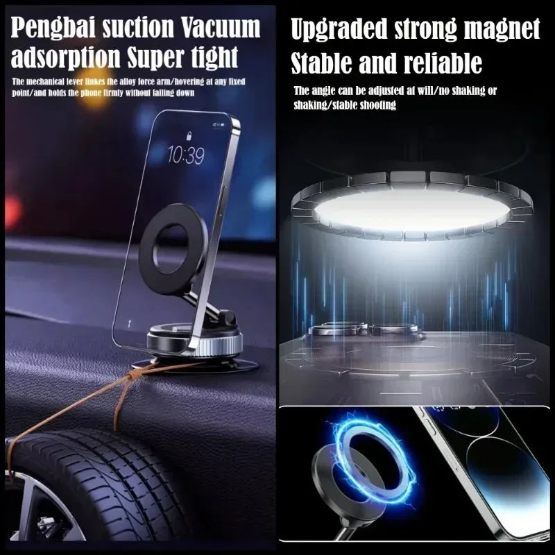 Car Phone Holder Multifunctional Foldable Vacuum Magnetic Phone Holder Suitable for Gym Bathroom Mirrors Ceramic Tiles Marble Oasis Select