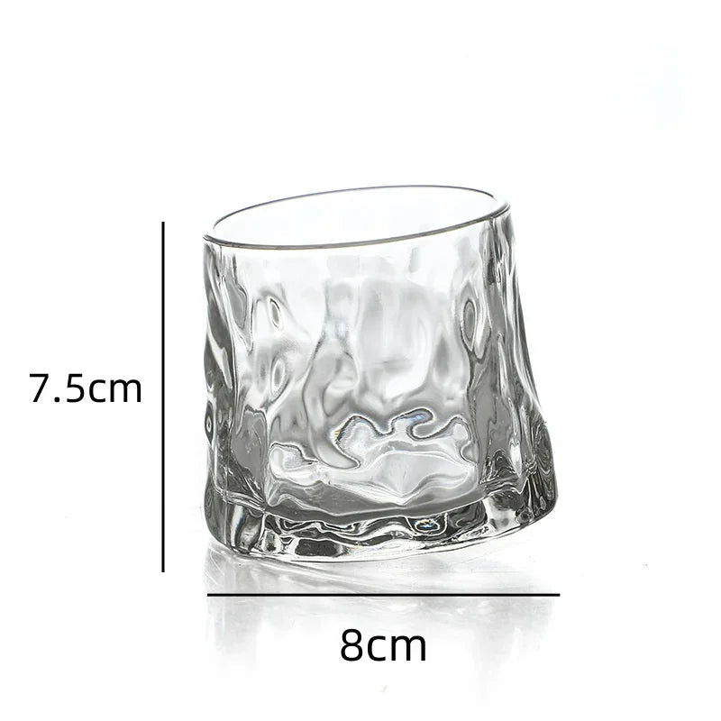 200ML Whiskey Glasses Cup Novelty Rotatable Arware Old Fashioned Wine Glass with Wooden Base for Juice Tea Bar Drinking Tools Oasis Select