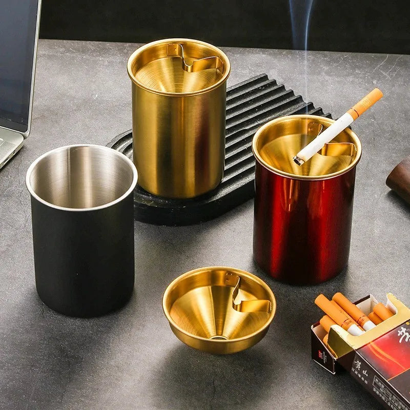 Creative Stainless Steel Ashtray Household and Car Anti-fly Ash and Anti-drop Ashtray Bar Funnel with Lid Ashtray Oasis Select
