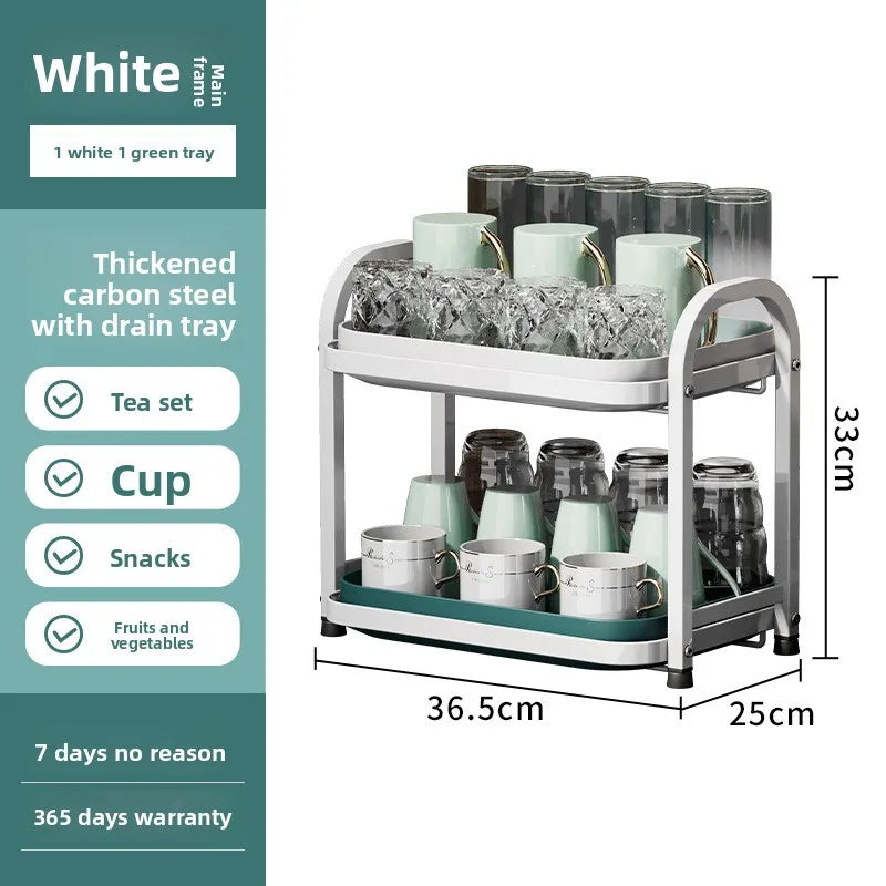Multifunctional living room drain cup holder, desktop dust-proof storage rack, double-layer drying cup with water tray Oasis Select White green white TP