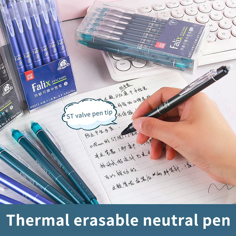 12Pcs 0.5mm Erasable Gel Pen Set Press Type Ballpoint Pen School Office Stationery Supplies Smooth Writing Oasis Select