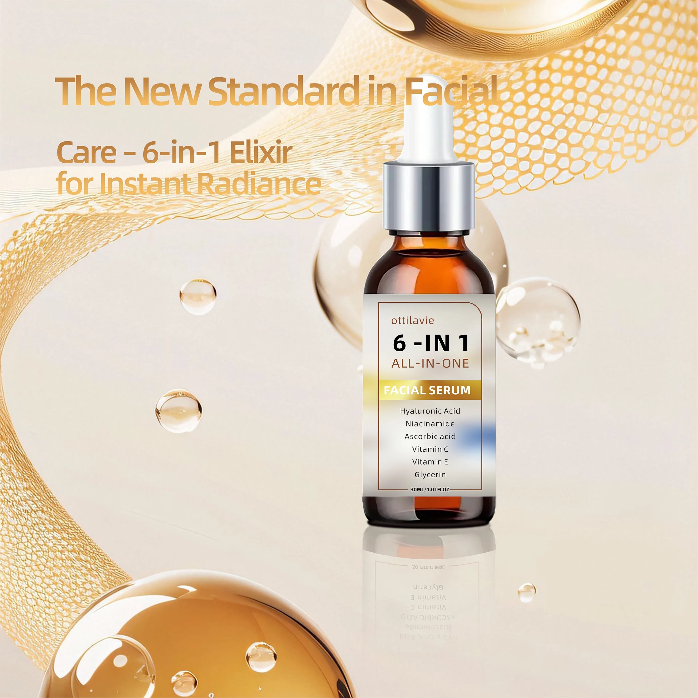 6-in-1 Facial Serum – Hyaluronic Acid, Niacinamide & Vitamin C/E Facial Serum Oasis Select