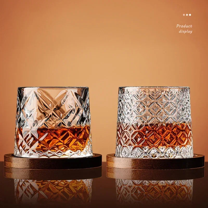 Tumbler Whiskey Glass with Base Crystal Whiskey Glasses Rotating Spinning Wine Brandy Glass Cup Drinkware for Bar Home Oasis Select
