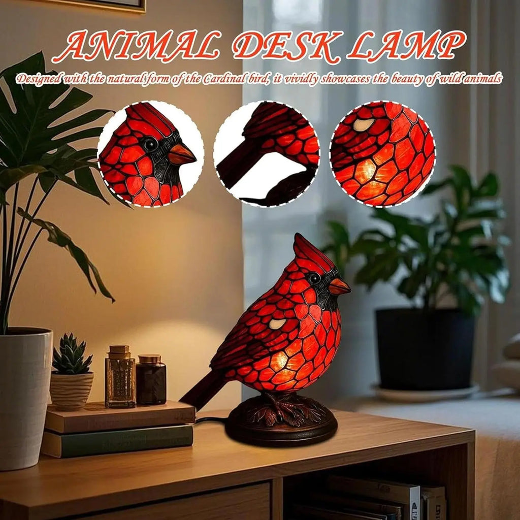 Stained Glass Lamp Handmade Cardinal Bird Lamp Cardinalis Night Light Resin Handmade Red Bird Lamp For Christmas Bedside Table Oasis Select