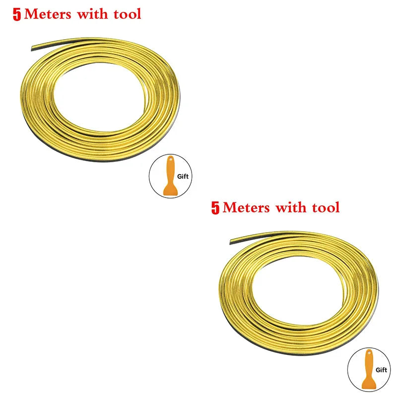 1/2pcs Universal Car Moulding Decoration Flexible Strips 5M Interior Auto Mouldings Car Cover Trim Dashboard Door Car-styling Oasis Select 2pcs-gold