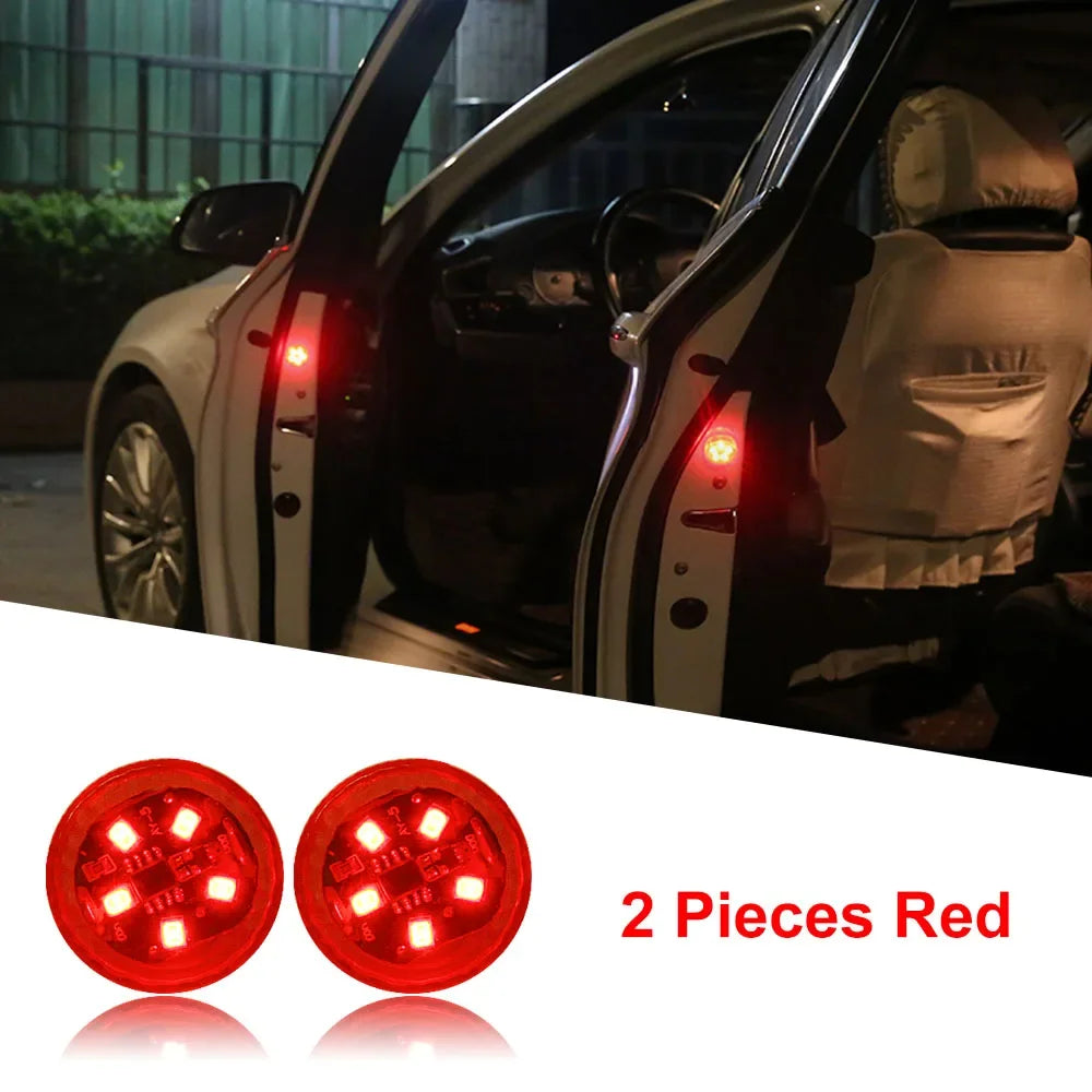 1/2/4pcs Universal LED Car Opening Door Safety Warning Anti-collision Lights Magnetic Sensor Strobe Flashing Alarm Lights Oasis Select Red 2pcs