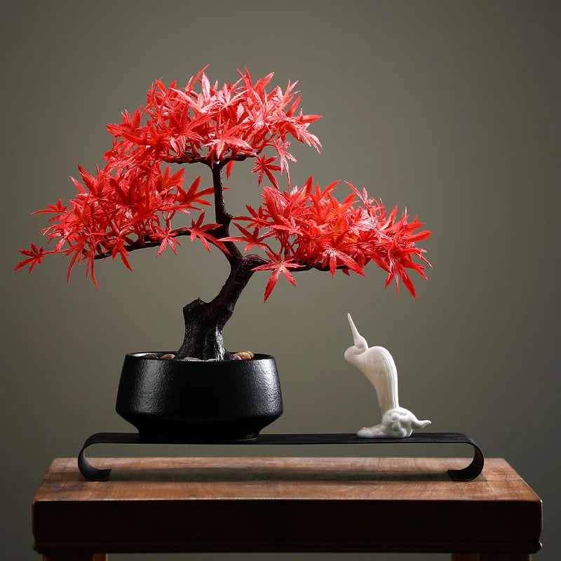 Artificial Flower Bonsai Fake Tree Red Maple Pot Office Vase Decoration Desk Decoration Home Decor Oasis Select