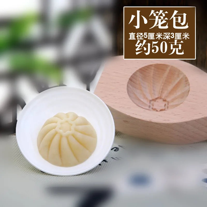 Kitchen Handmade Noodle Steamed Buns Pattern Steamed Bread Mold Baking Wooden Pasta Large, Medium and Small Cage Printing Tool Oasis Select Xiaolongbao