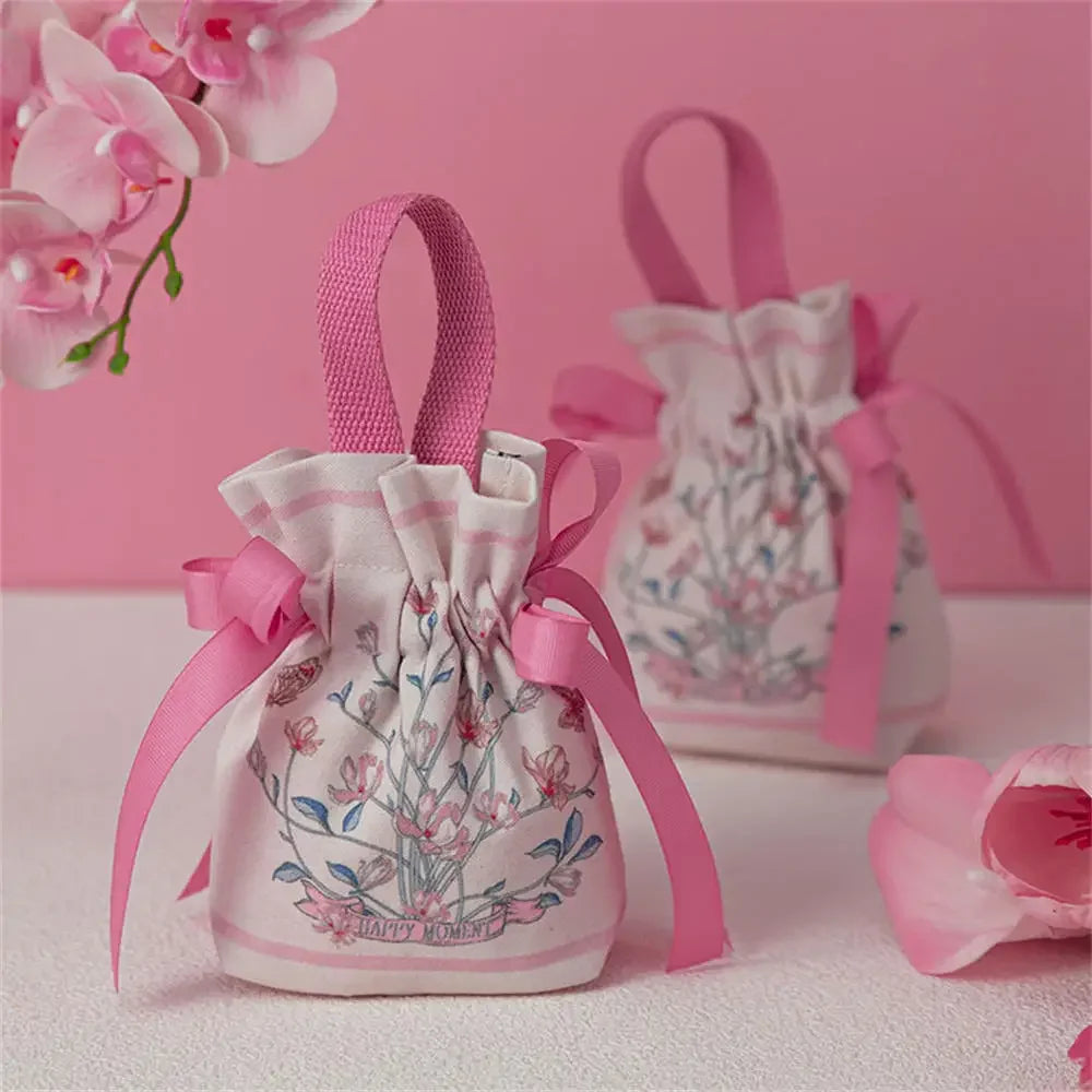 New Wedding Candy Bag Portable Canvas Gift Bag Party Wedding Goodie Packing Box Simple Red Green Handheld Gift Storage Bags Oasis Select Pink 2 Other