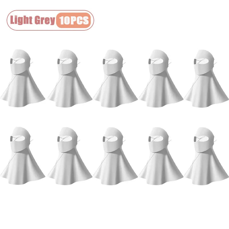 1-10PCS Ice Silk Face Mask Women Cooling Breathable UV Protection Eye Cover Summer Sun Mask Dustproof Stylish Face Gaiter Oasis Select Light Grey-10PCS