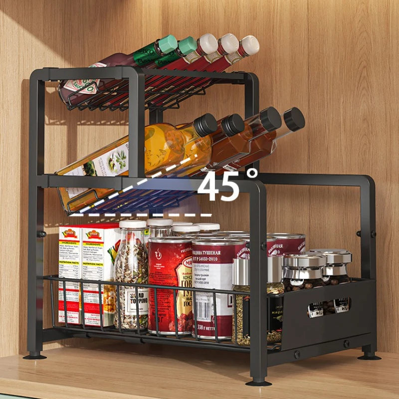 Kitchen seasoning rack lower sink storage rack diagonal seasoning rack multi-functional pumping kitchen supplies finishing rack Oasis Select