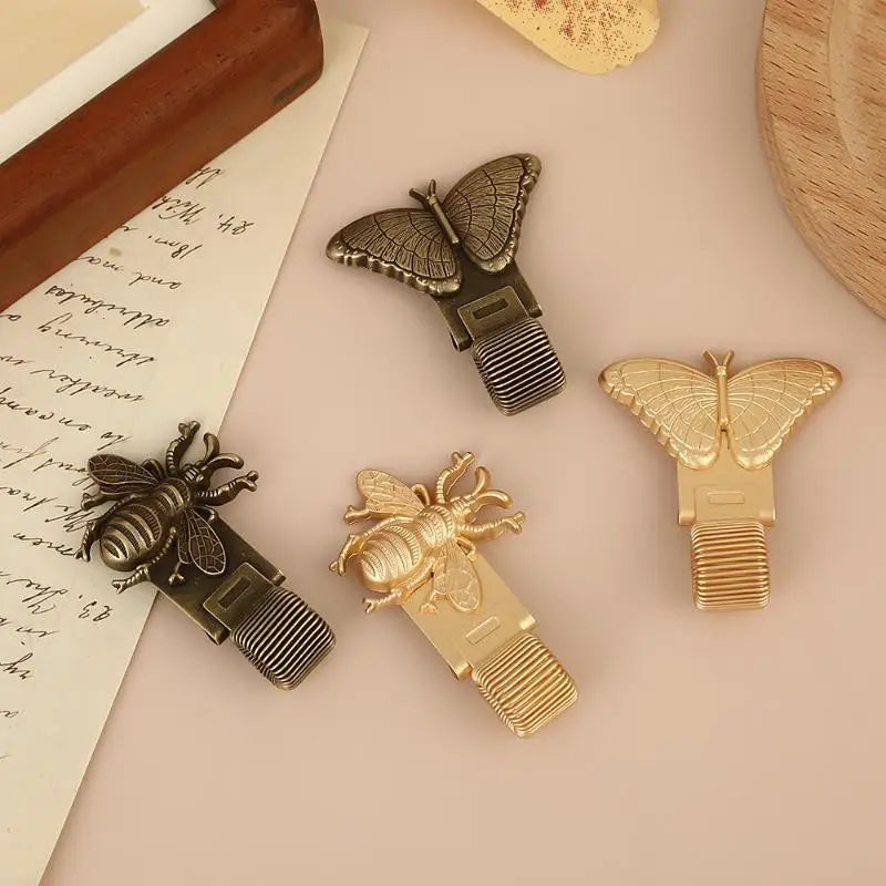 Retro Insect Pattern Metal Pen Clip 1pc Spring Loaded Holder Anti-slip Stationery for School Students Notebook Journal Oasis Select