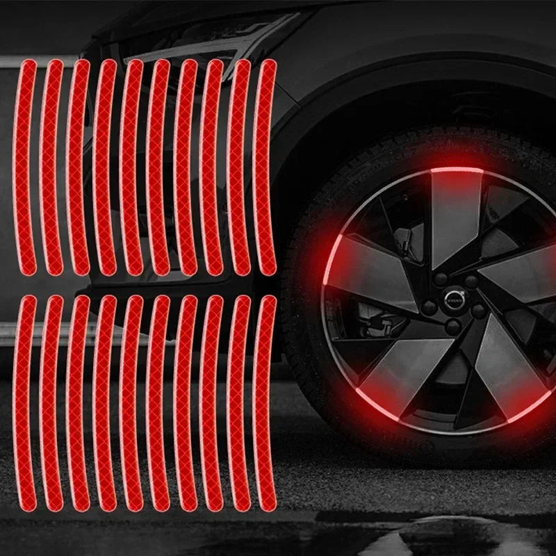 Car Wheel Hub Reflective Sticker Tire Rim Reflective Strips Luminous for Night Driving Car Bike Motorcycle Wheel Sticker Oasis Select 20Pcs Red