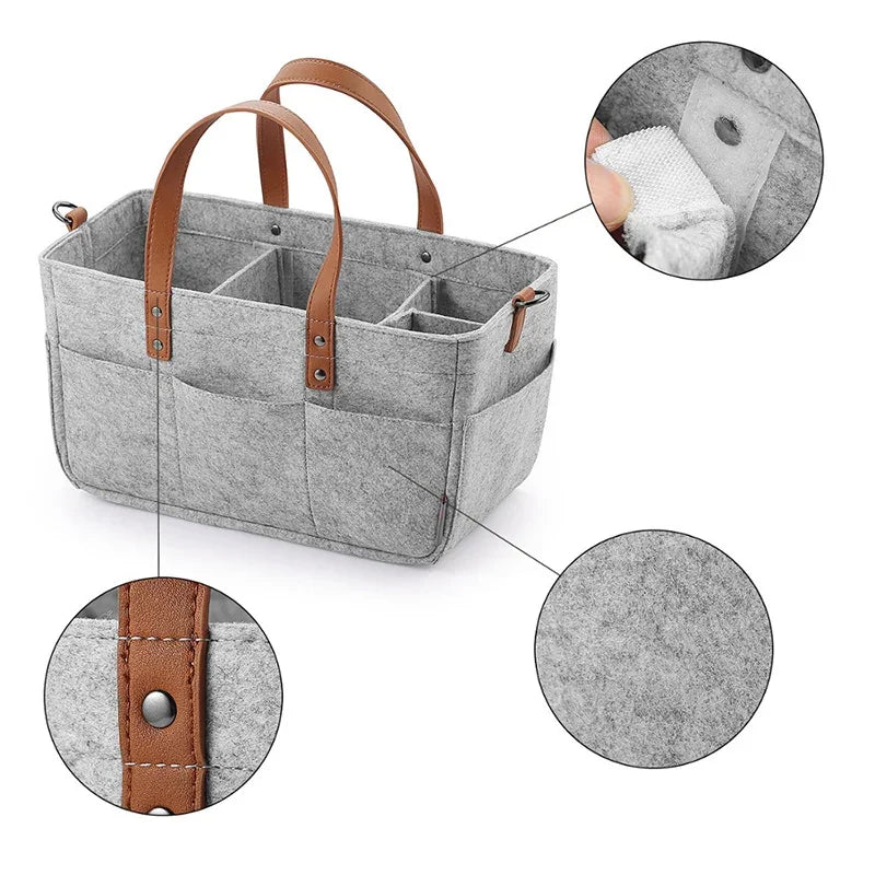 Baby Felt Storage Nursery Organizer Basket Infant Diaper Bag with Handle Caddy Changing Nappy Kids Storage Carrier Large Pocket Oasis Select