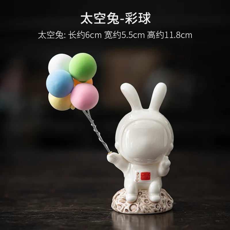 Ceramic Cute Space Rabbit Aromatherapy Burner Ornament for Home Indoor Tea Pet Jade Rabbit Incense Burner Incense Oasis Select Rabbit-color Ball