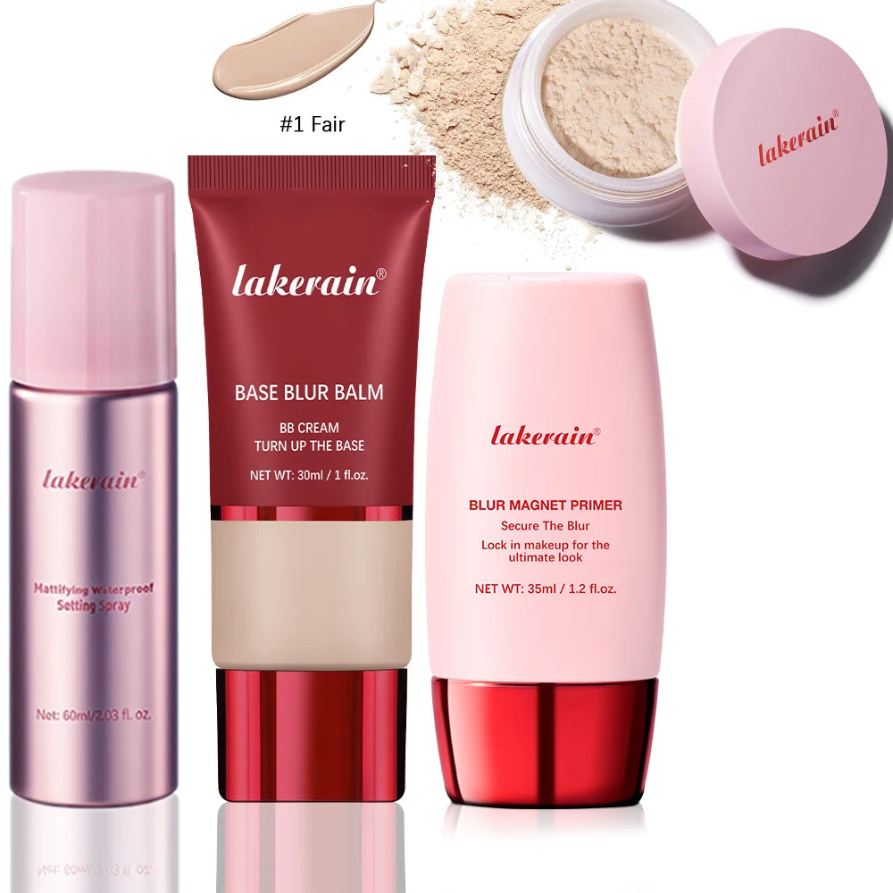 Ultimate Setting Powder Travel Size Set Blur Magnet Primer Setting Spray Base Blur Balm Waterproof Long-lasting Makeup Set Oasis Select 1 Nude