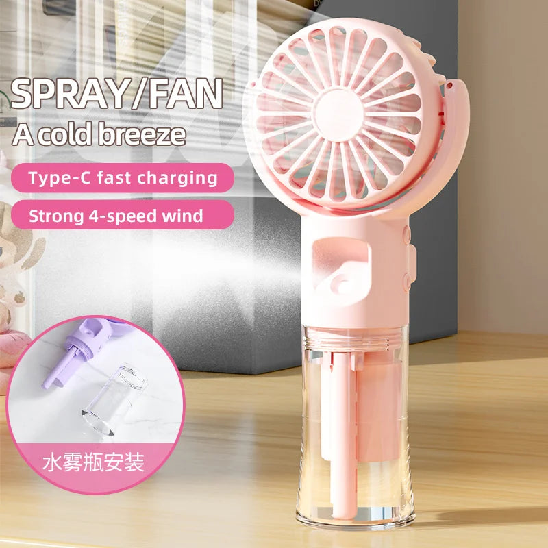 New Handheld Fan USB Rechargeable Portable Hanging Neck Misting Fan Adjustable Speed Spray Water Mist Fan Outdoor Camping Travel Oasis Select