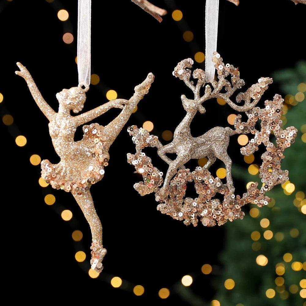 Christmas Sequins Ornament Elegant Snowflake Hanging Decor Dragonflies Tree Decoration Lightweight Champagne Gold Ornament Oasis Select