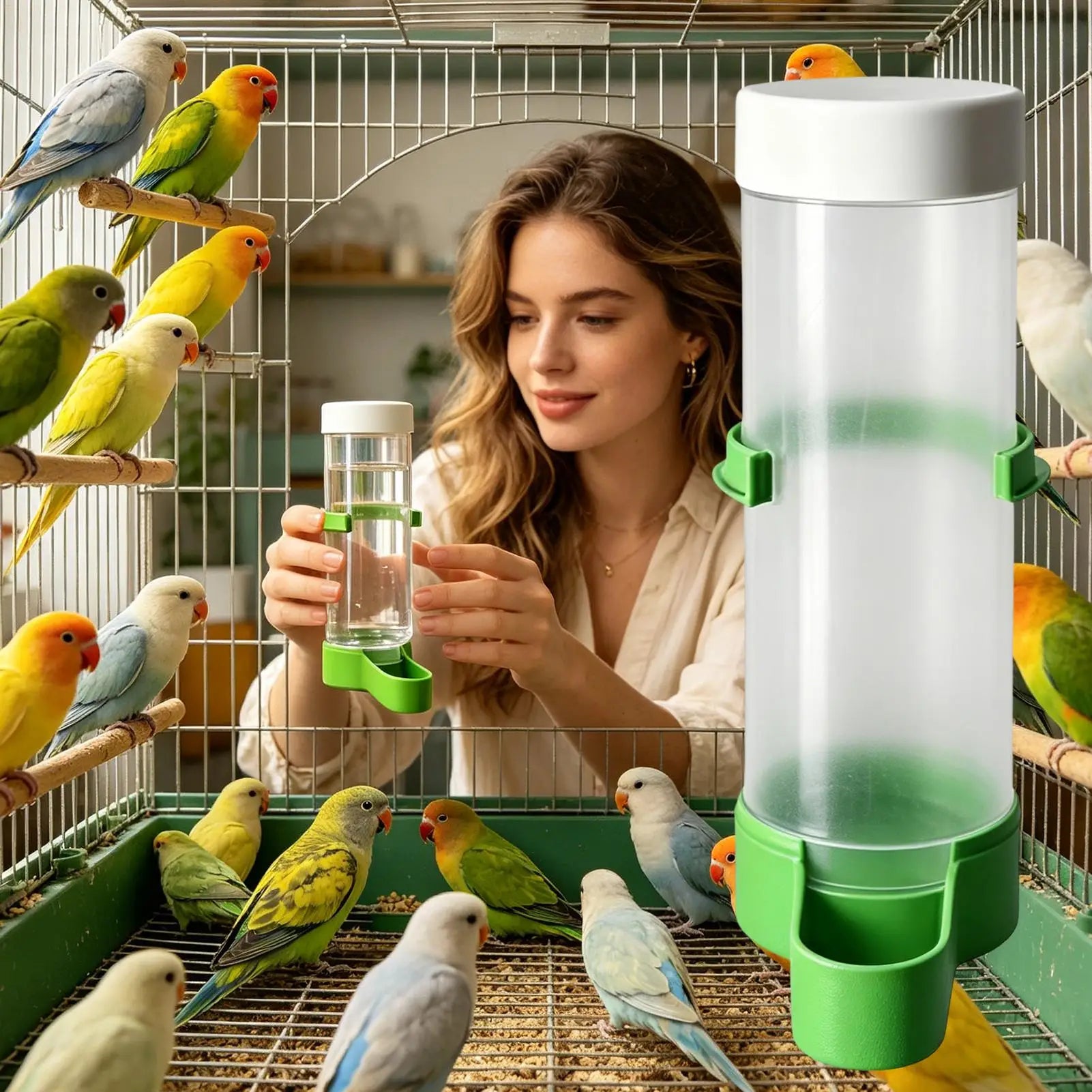 Parakeet Water Dispenser 140ml Automatic Leak-Proof Clear Waterer Indoor Parrot Waterer Drinker for Parakeet Budgies Cockatiel Oasis Select